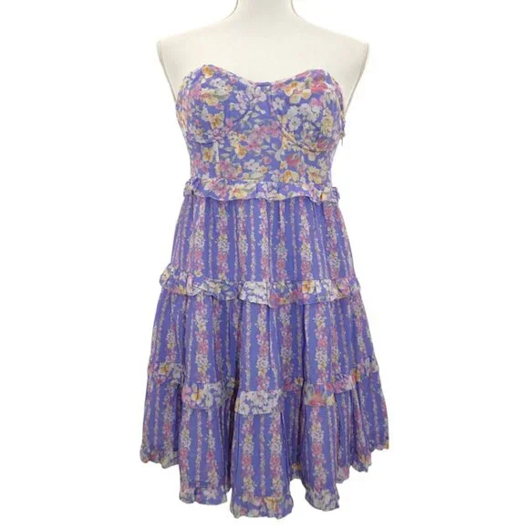 Altar'd State Lavender Floral Tiered Mini Dress Strapless NWT Size S - Picture 8 of 16